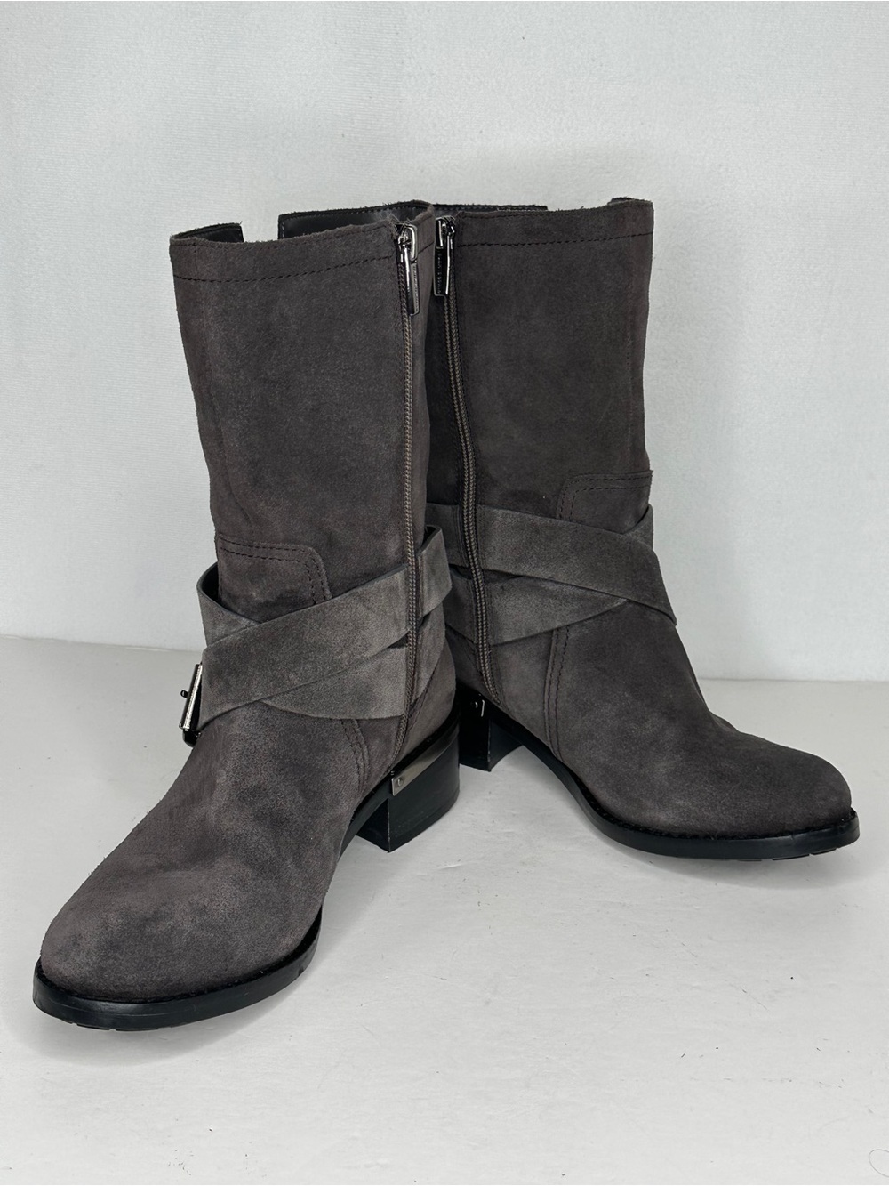 Vince Camuto Wethima Suede Ankle Harness Boots in Charcoal Gray Moto Sz 7.5 - Picture 3 of 9